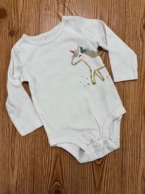 7/$20 Carter’s White Long-Sleeve Unicorn Baby One-Piece Onesie Cotton 18 Month